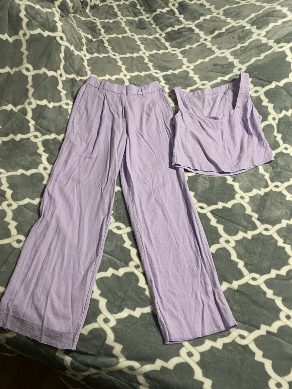 Linen set pants top two piece Lavender pink SZ S